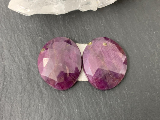 Faceted Ruby pair 13x16x3mm cabochon