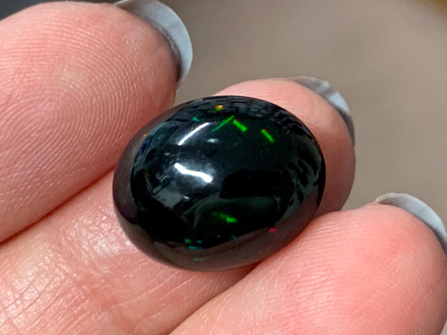 Natural Ethiopian Black Opal 13x16x5mm cabochon