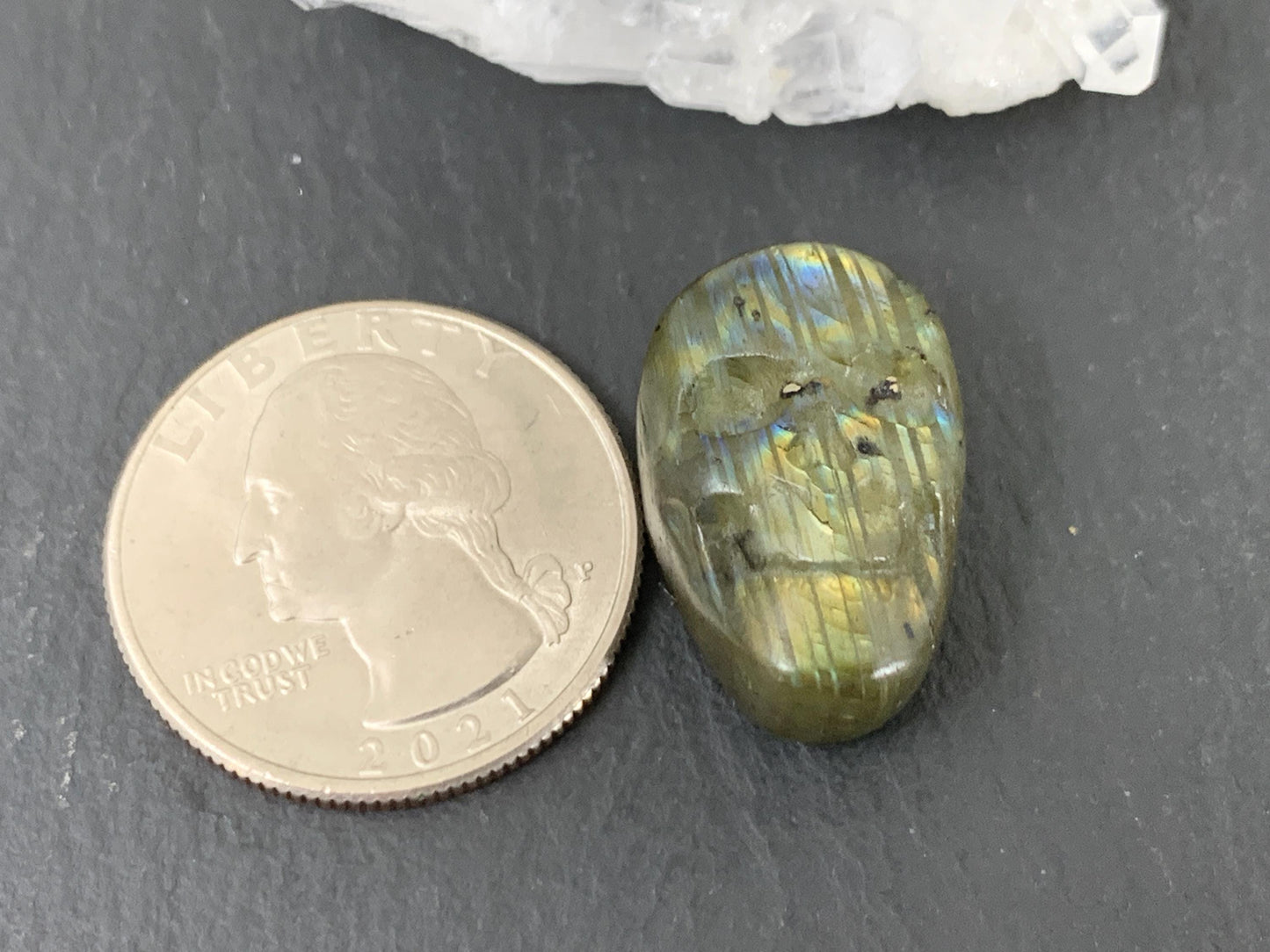 Labradorite Skull Cabochon 14x21mm - Natural Green Stone Flat Back Gemstone