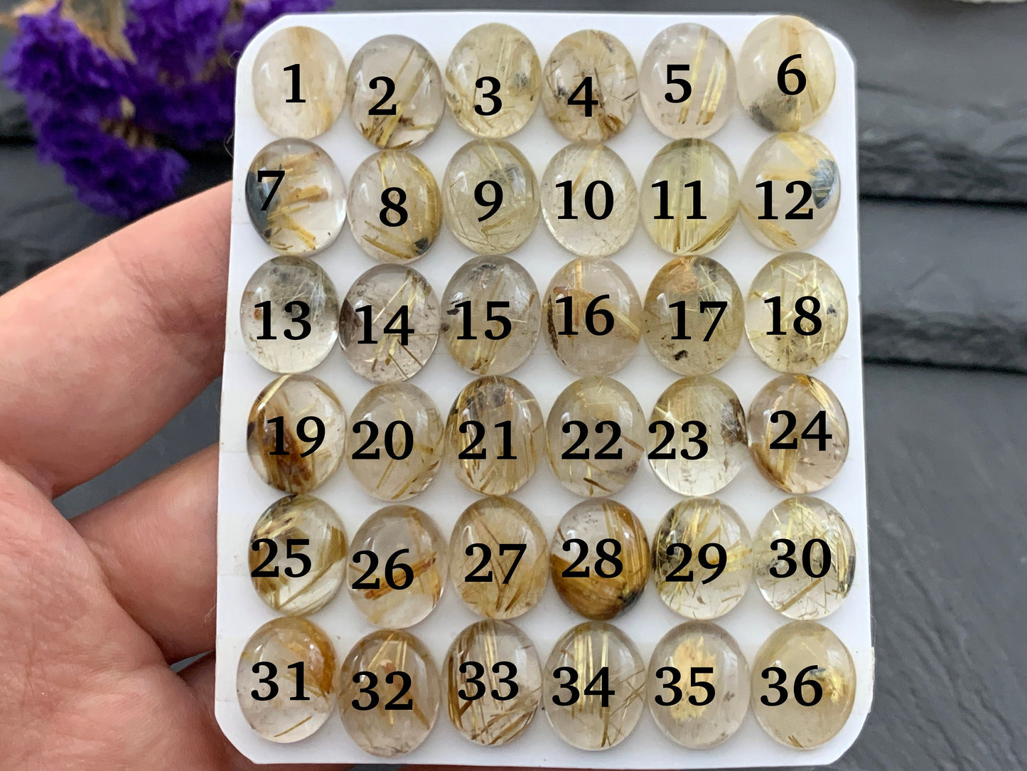 Gold Rutilated Quartz oval 10x12mm cabochon - Calibrated cabochons