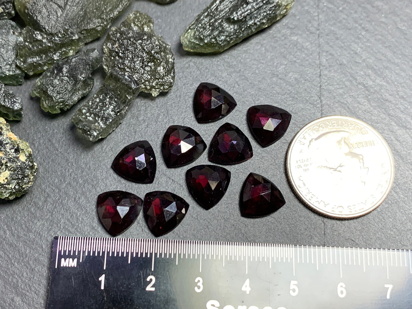 Faceted Rhodolite Garnet Trillion 10mm cabochon