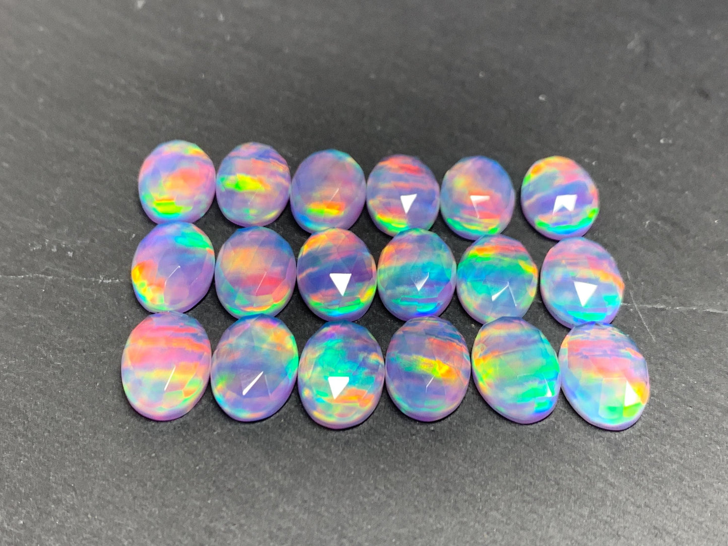 Faceted Aurora Opal oval 10x14mm cabochons - Doublet cabochons - man made Opal