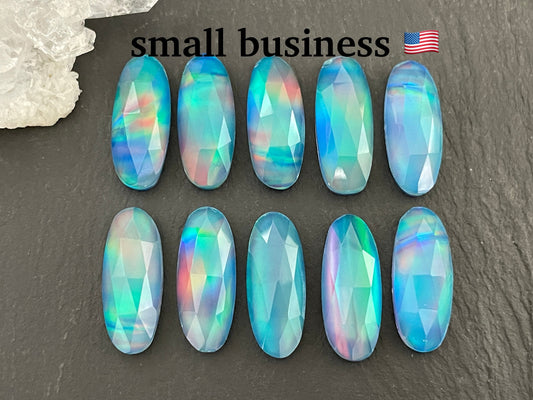 Faceted Aurora Opal oval 8x20mm cabochon - Doublet cabochons