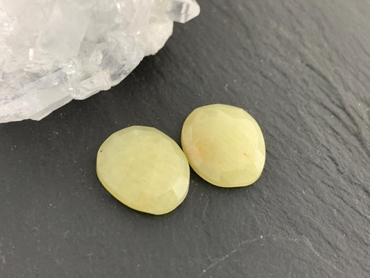 Faceted Yellow Sapphire pair 11x13x4mm cabochon