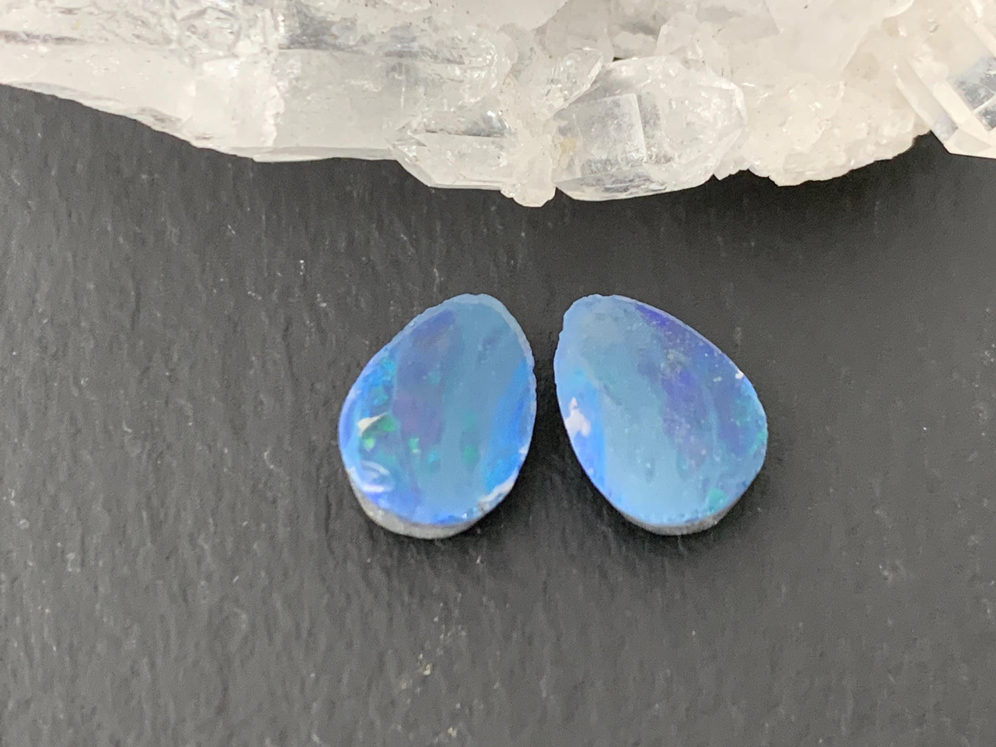 Australian Opal doublet 7x9x3mm pair of cabochons - pear