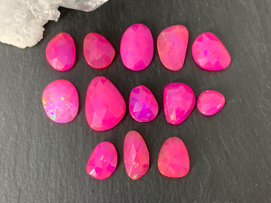 Faceted Pink Ethiopian Opal 8-16mm long cabochon