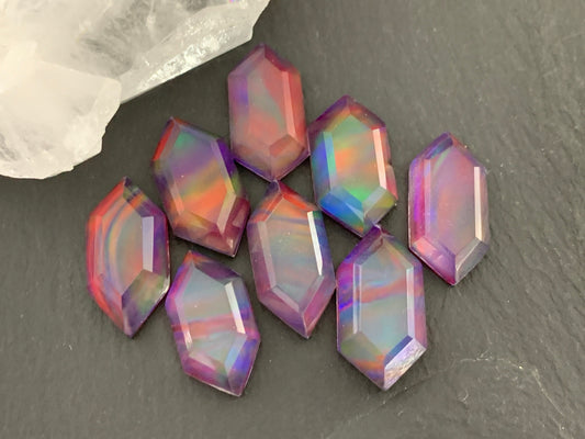 Faceted Aurora Opal long hexagon 10x20mm cabochon - Doublet cabochons