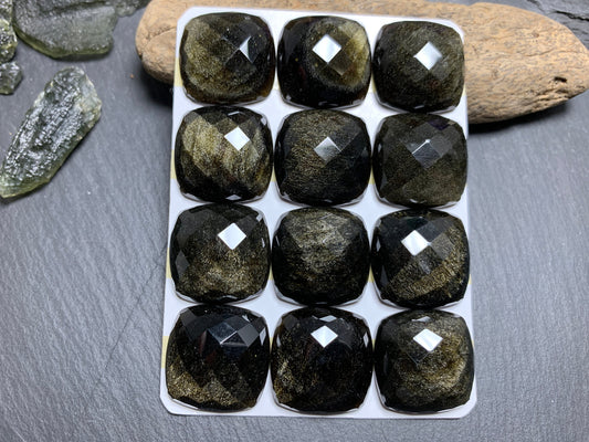 Faceted Gold Obsidian 20mm Cabochon - Calibrated cabochons