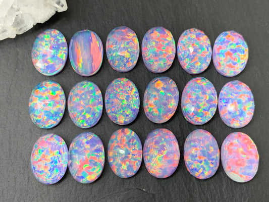 Faceted Aurora Opal oval 10x14mm cabochons - Doublet cabochons