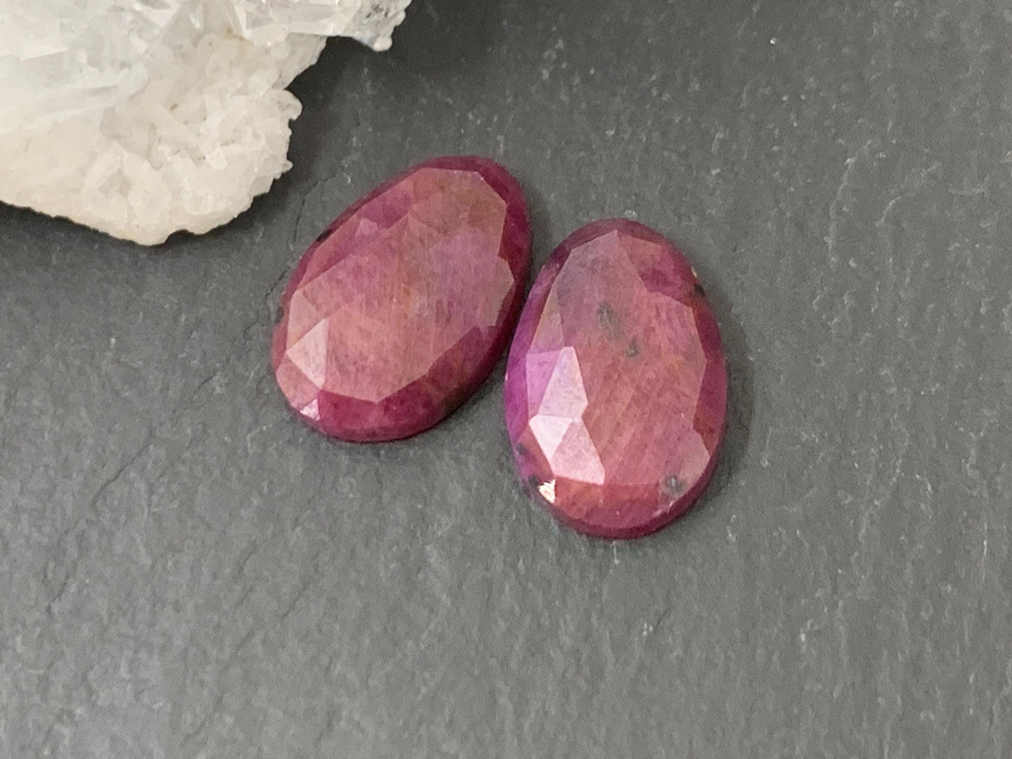 Faceted Ruby pair 8x13x3mm cabochon