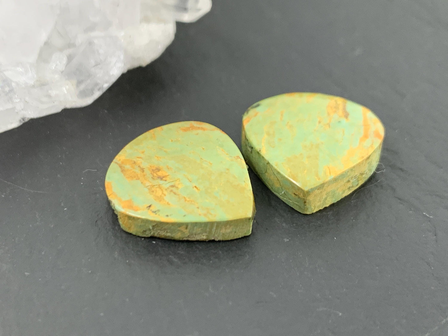 Tibetan Turquoise Pair 13x14mm Cabochon - Hand Cut Cabochon