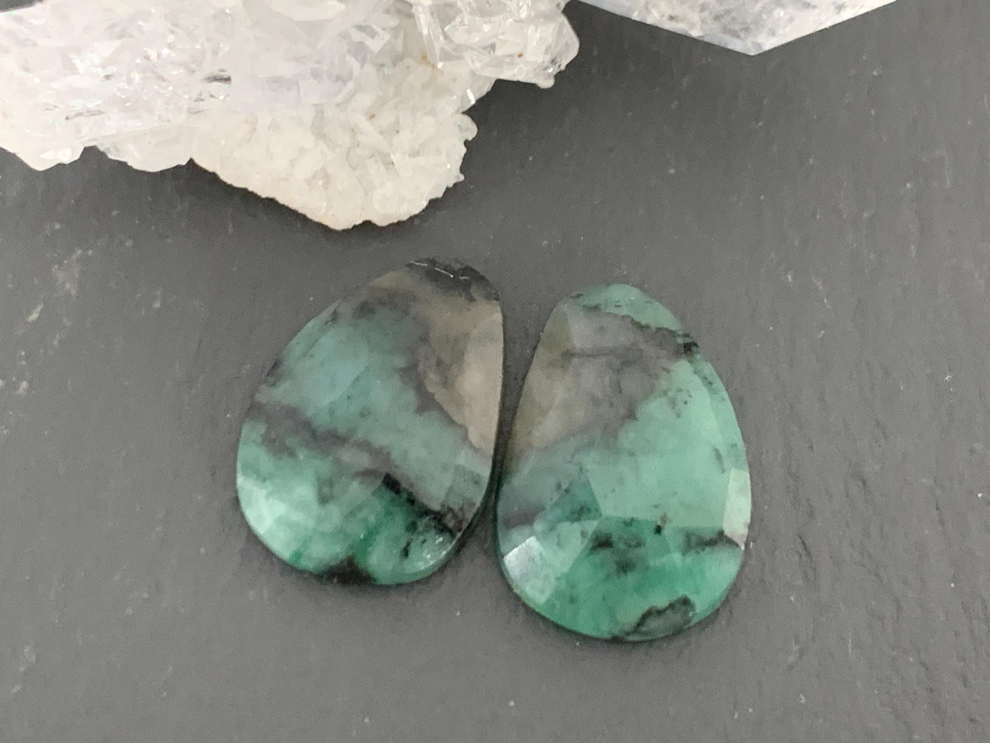 Faceted Emerald Pair 11x17x3.5mm cabochon