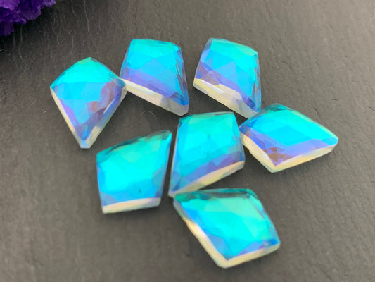 Faceted Mystic Rainbow Quartz kite 10x14mm cabochon doublet