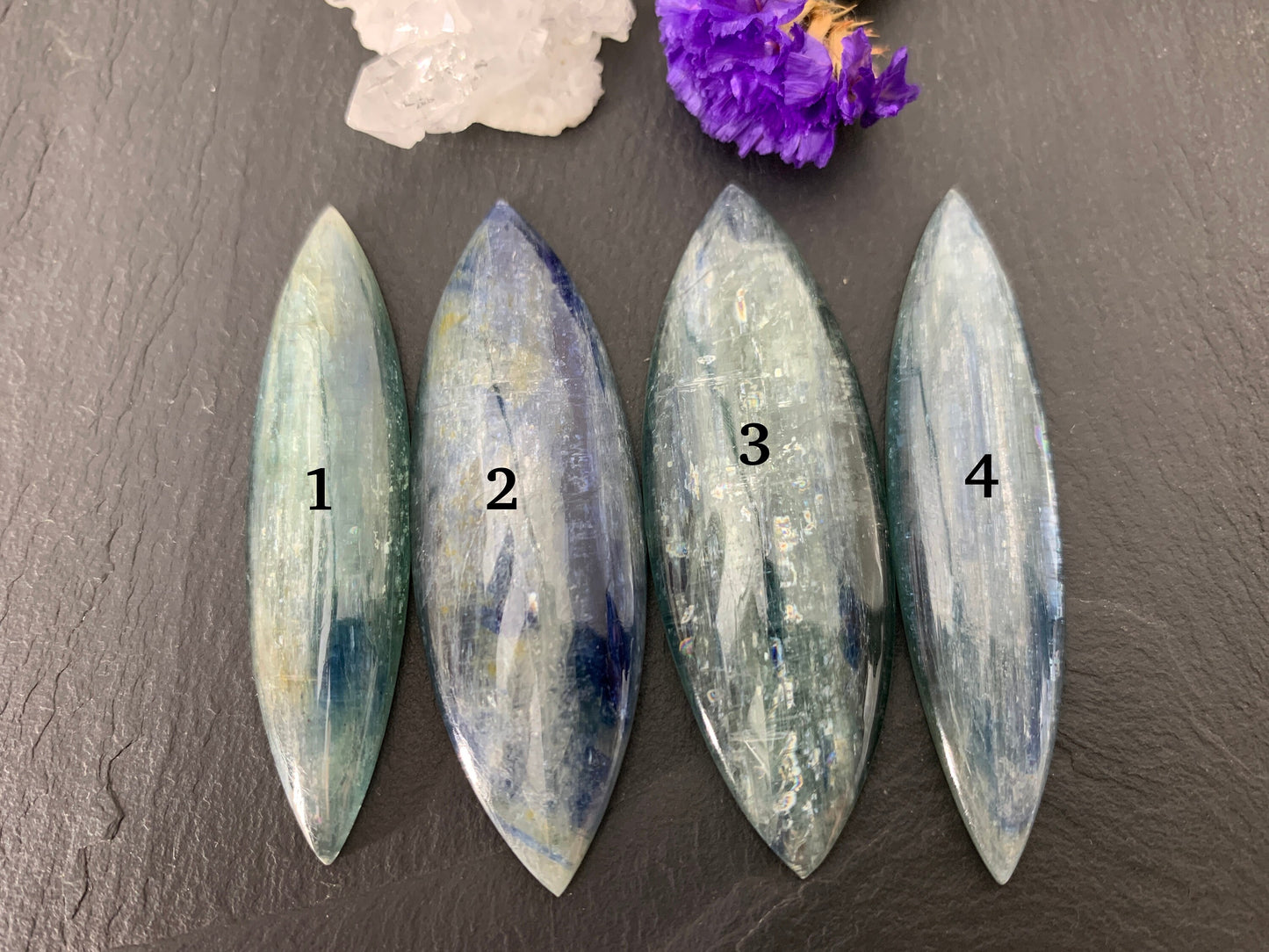 Large Kyanite marquise  57-61mm long cabochon