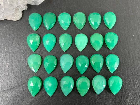 Faceted Chrysoprase pear 10x14mm cabochon