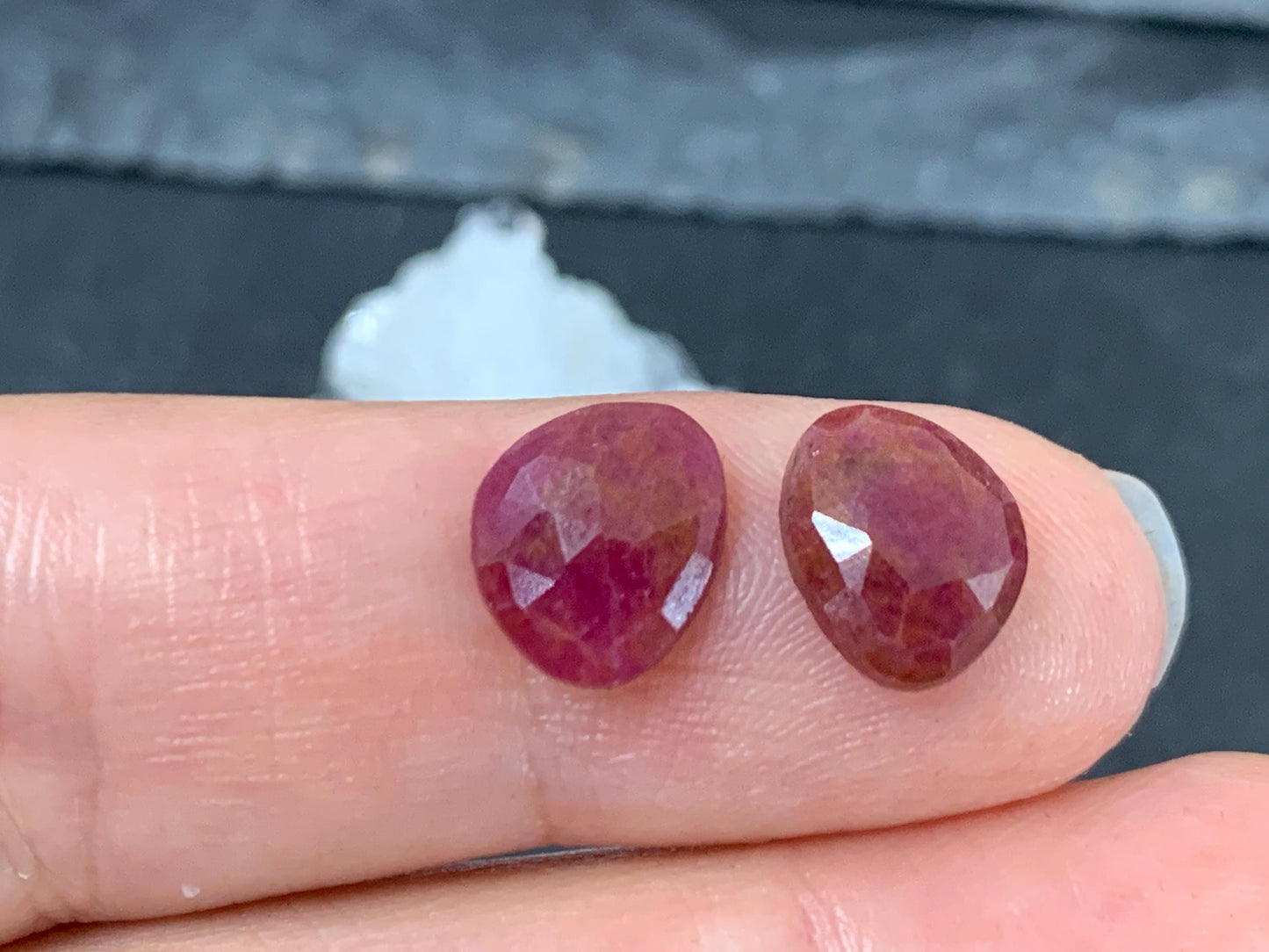 Faceted Ruby pair 8x10x2.5mm cabochon