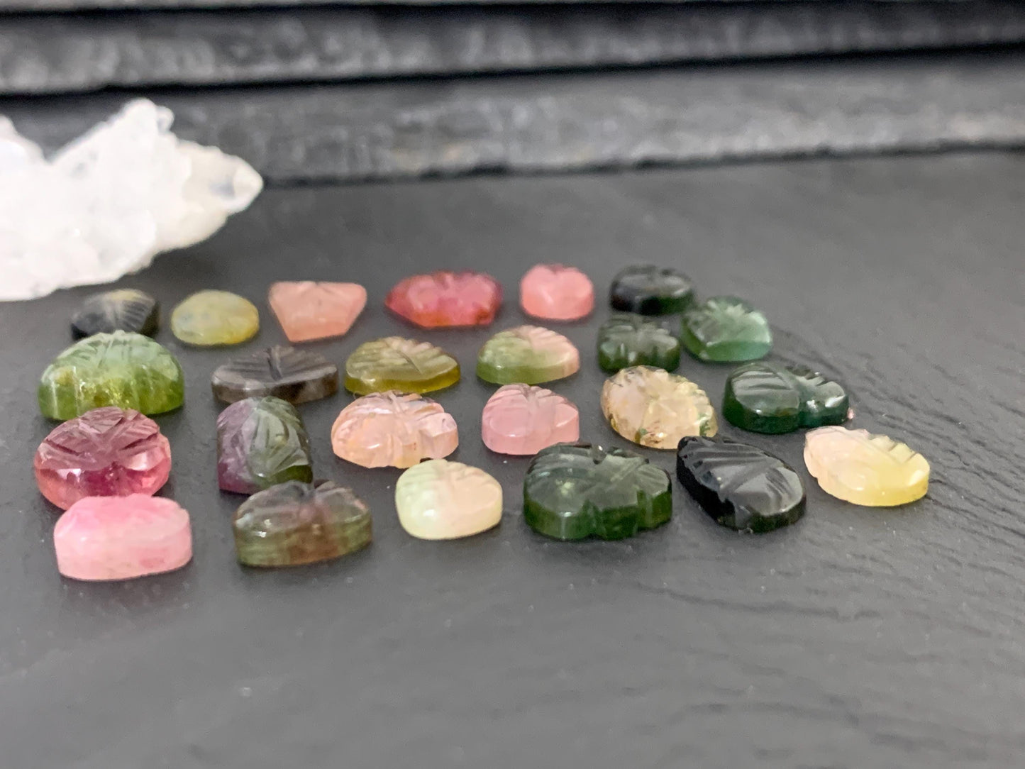 Carved Tourmaline free form 9-12mm long cabochon