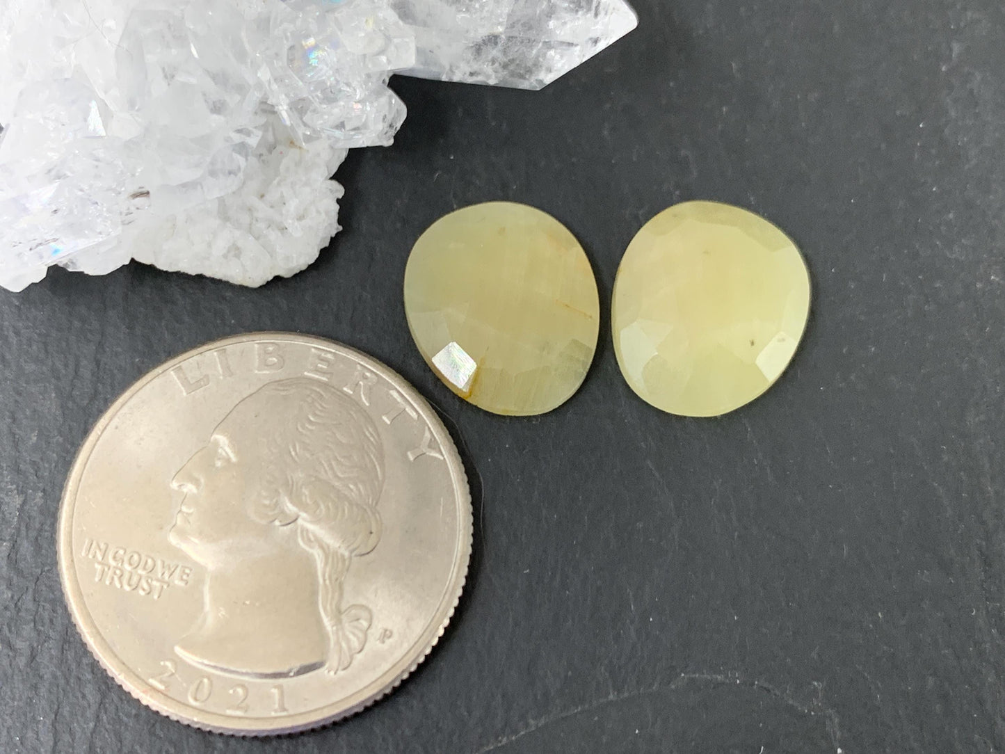 Faceted Yellow Sapphire pair 12x14x3mm cabochon