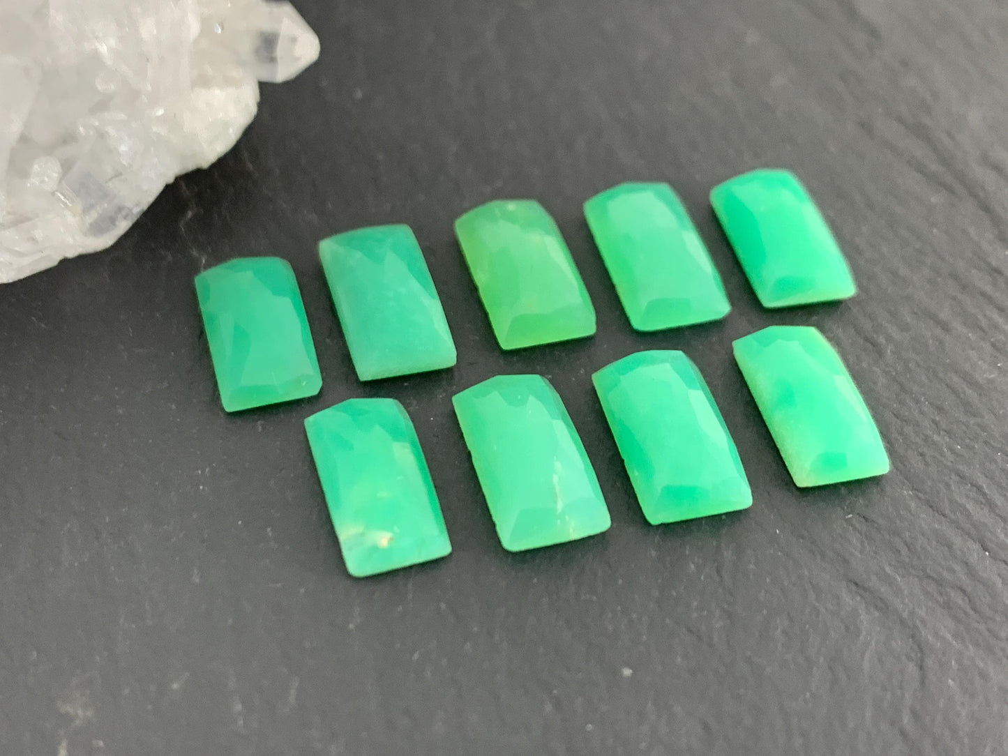 Faceted Chrysoprase rectangle 5x10mm cabochon