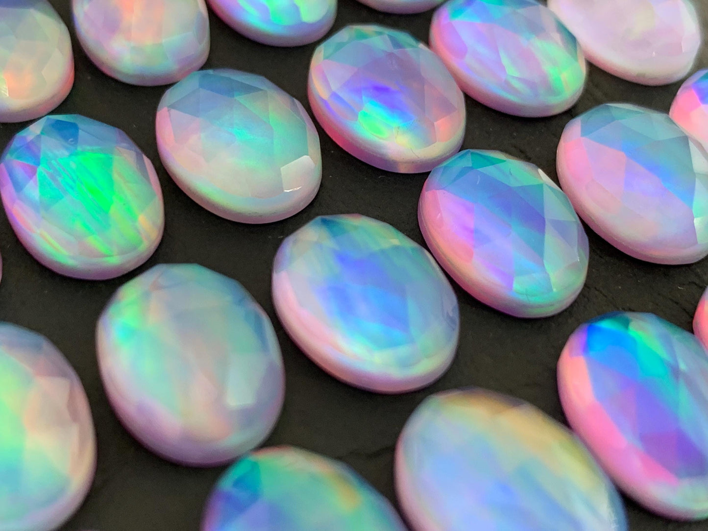Faceted Aurora Opal oval 10x14mm cabochons - Doublet cabochons |