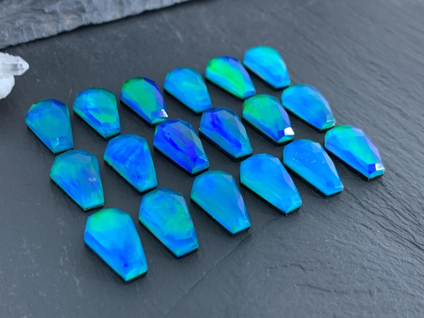 Faceted Aurora Opal coffin 10x16mm cabochon - Doublet cabochons
