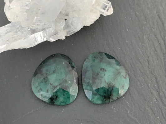 Faceted Emerald Pair 16x17x3.5mm cabochon
