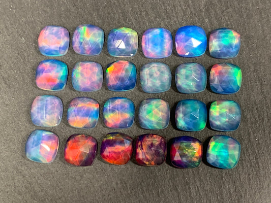 Faceted Aurora Opal square 10mm cabochon - Doublet cabochons
