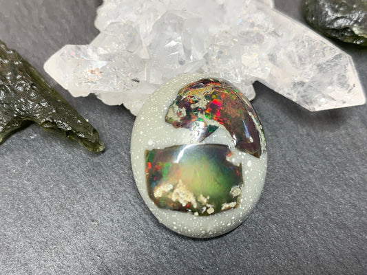 Ethiopian Opal Cabochon – Stabilized Welo Opal with Bright Play of Color - 18x22x9mm