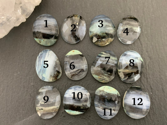 Faceted Peruvian Opal 13-15mm long cabochon