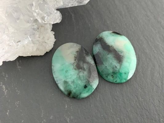 Faceted Emerald Pair 13x18x4mm cabochon