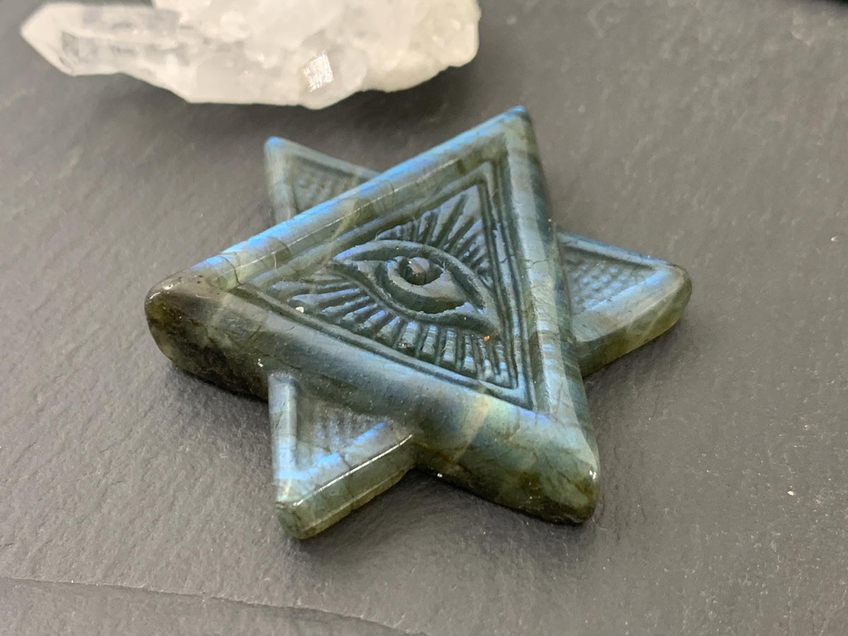 Labradorite All Seeing Eye 45x41mm Carving - Hand Carved Labradorite