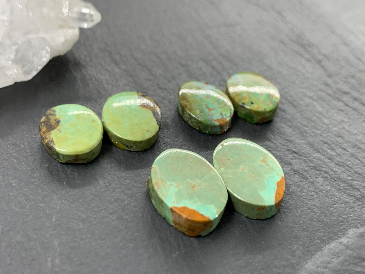 Tibetan Turquoise Pair 11-14mm long Cabochon - Hand Cut Cabochon