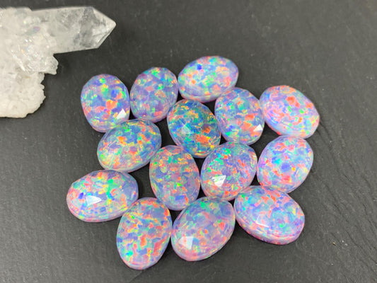 Faceted Aurora Opal oval 10x14mm cabochons - Doublet cabochons