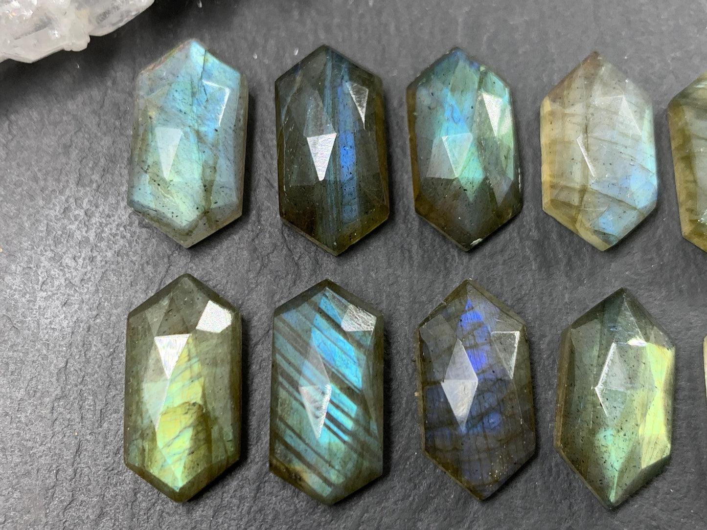Faceted Labradorite 8x16mm cabochon | Long Hexagon