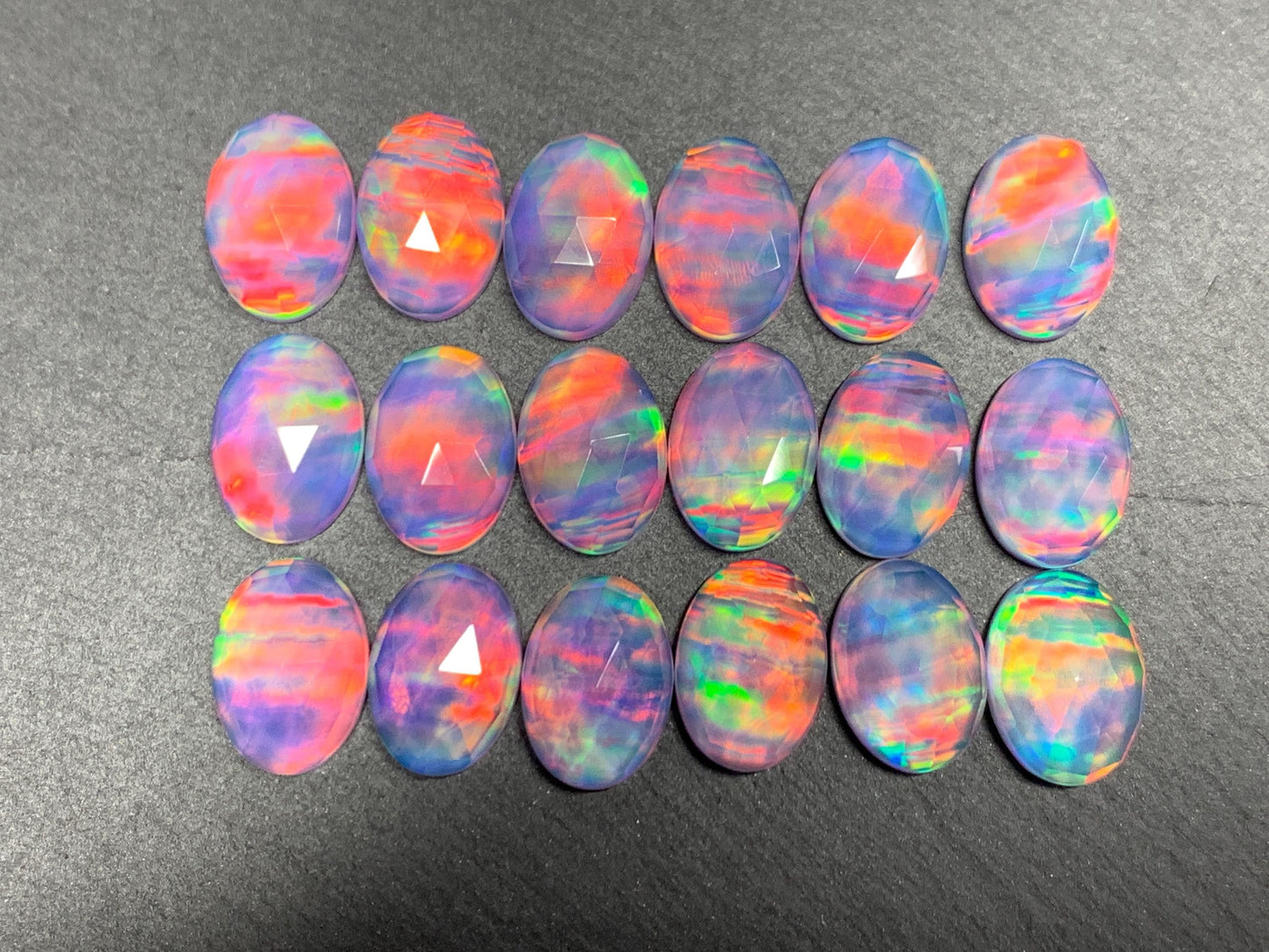Faceted Aurora Opal oval 10x14mm cabochons - Doublet cabochons - man made Opal