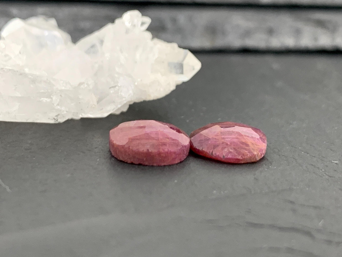 Faceted Ruby pair 10x12x3mm cabochon