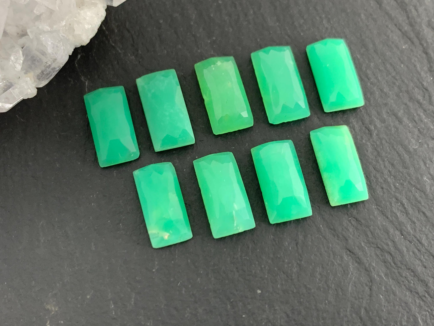 Faceted Chrysoprase rectangle 5x10mm cabochon