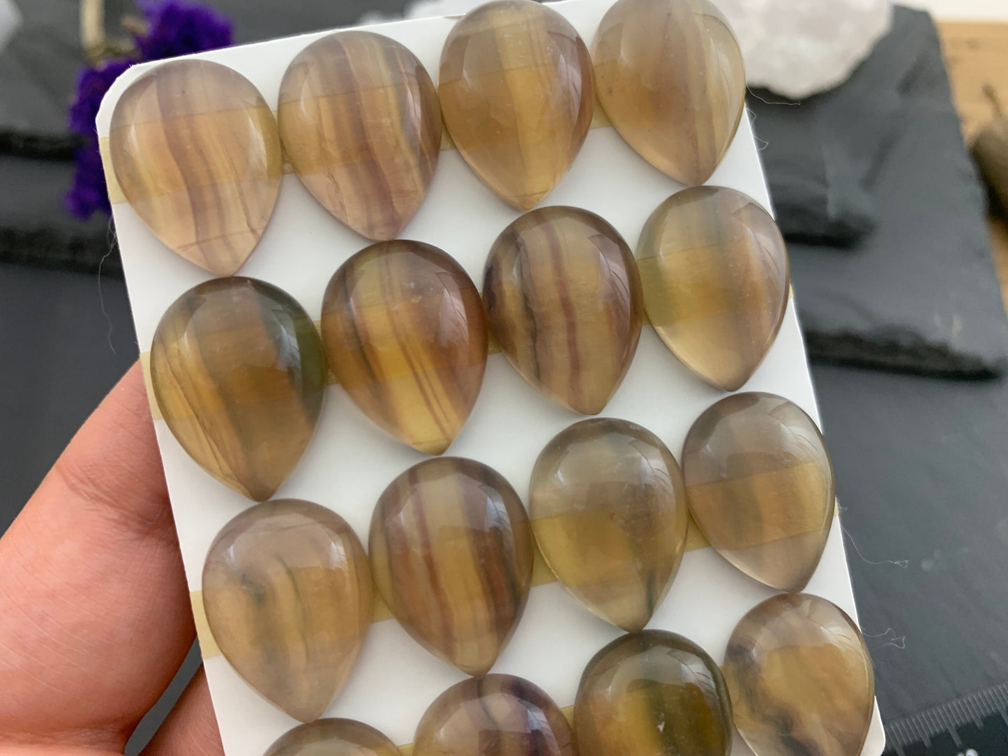 Green- Yellow Fluorite pear 15x20mm Cabochon