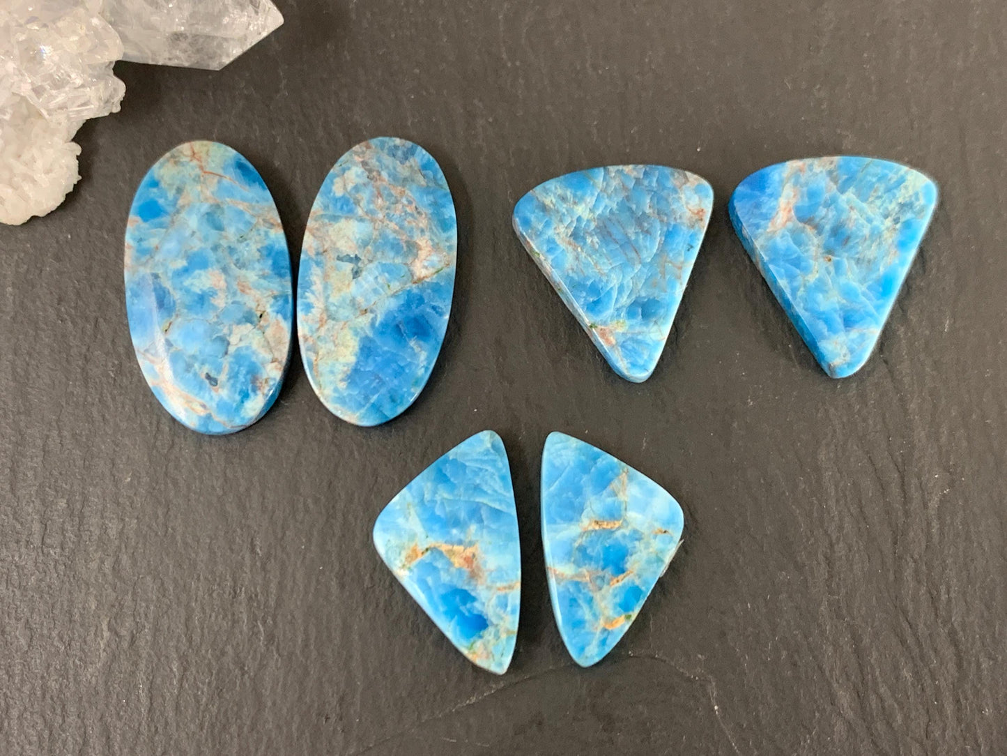 Apatite oval, free form 19-24mm long cabochon - Buy by pair