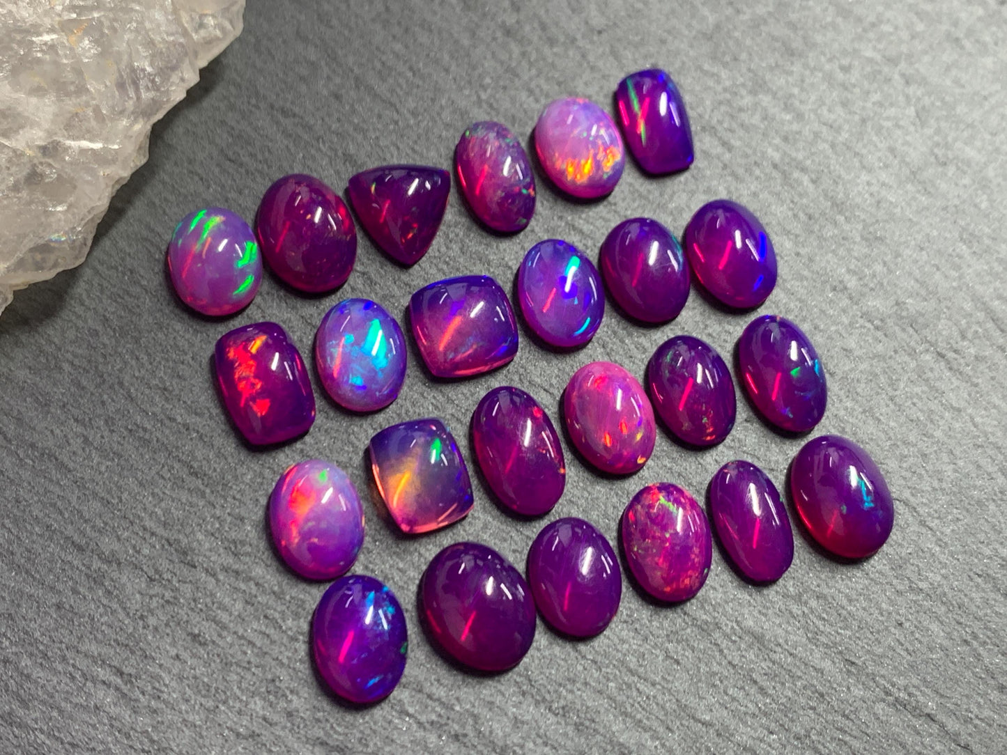 Ethiopian Opal oval, trillion, rectangle 9-10mm long cabochon - Natural Opal smoked to purple color