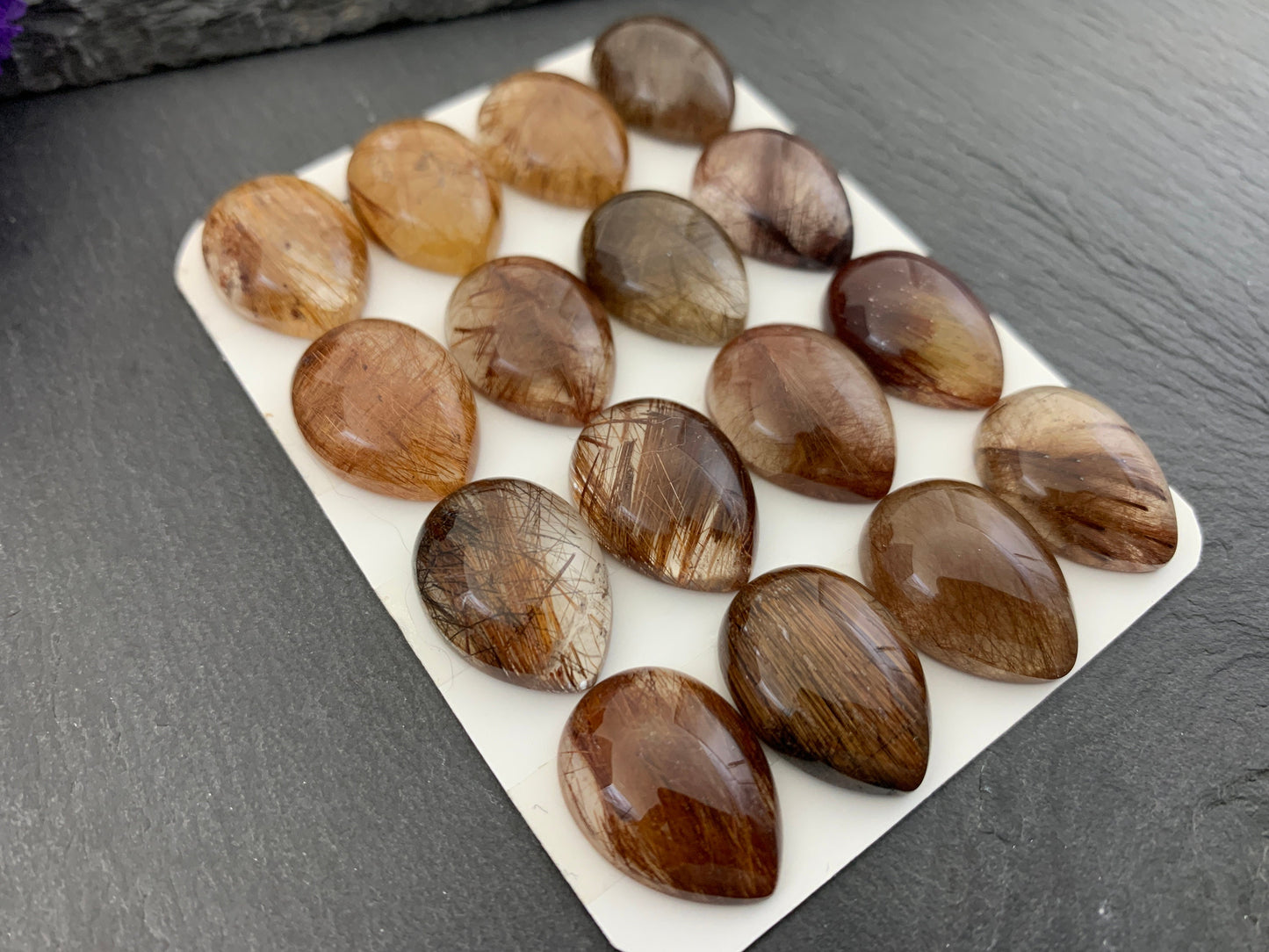 Rutilated Quartz pear 15x20mm cabochon - Calibrated cabochons