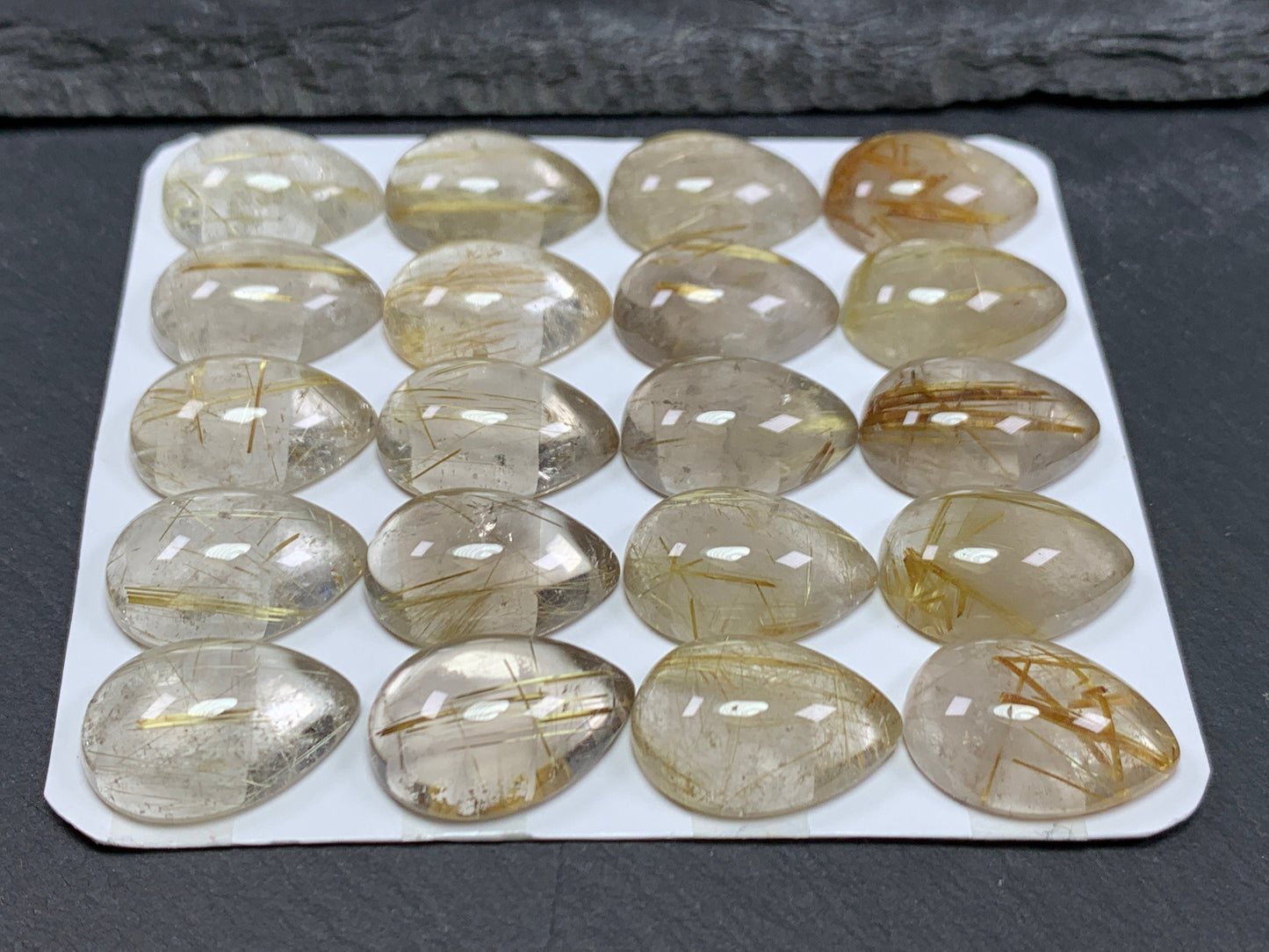 Gold Rutilated Quartz pear 13x18mm cabochon - Calibrated cabochons