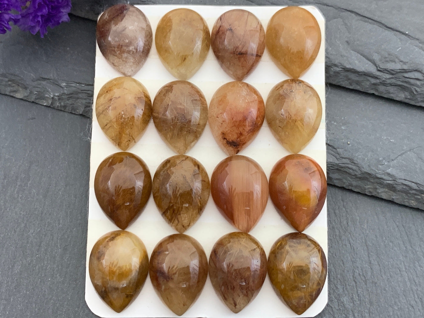 Rutilated Quartz pear 15x20mm cabochon - Calibrated cabochons