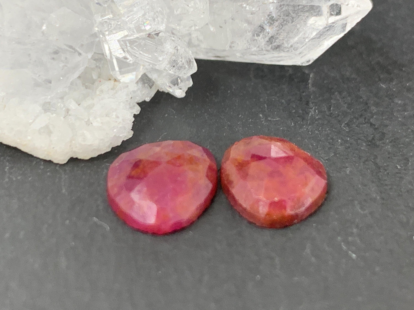 Faceted Ruby pair 8x10x2.5mm cabochon