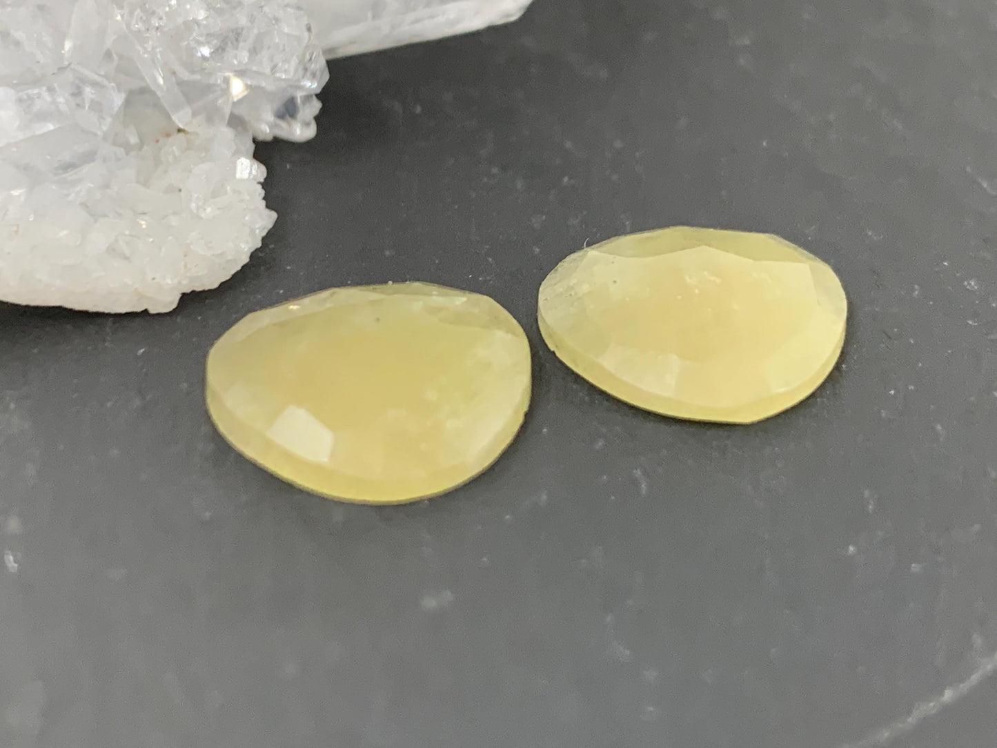 Faceted Yellow Sapphire pair 11x11x3mm cabochon