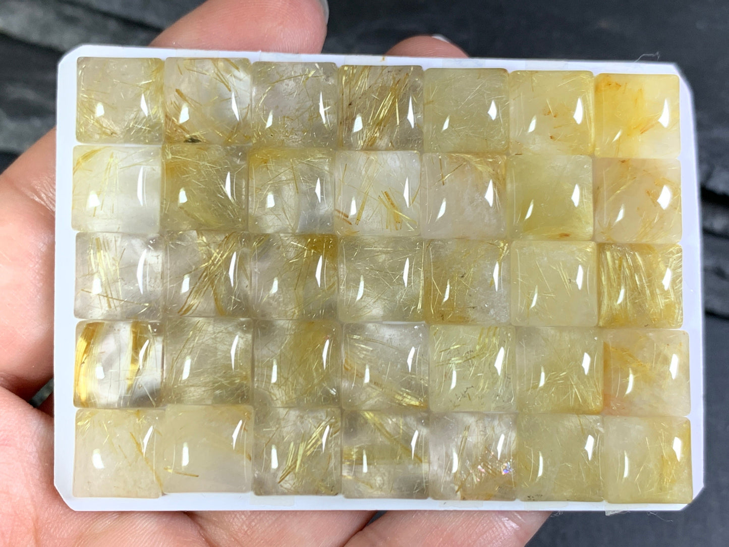 Gold Rutilated Quartz square 10mm cabochon - Calibrated cabochons