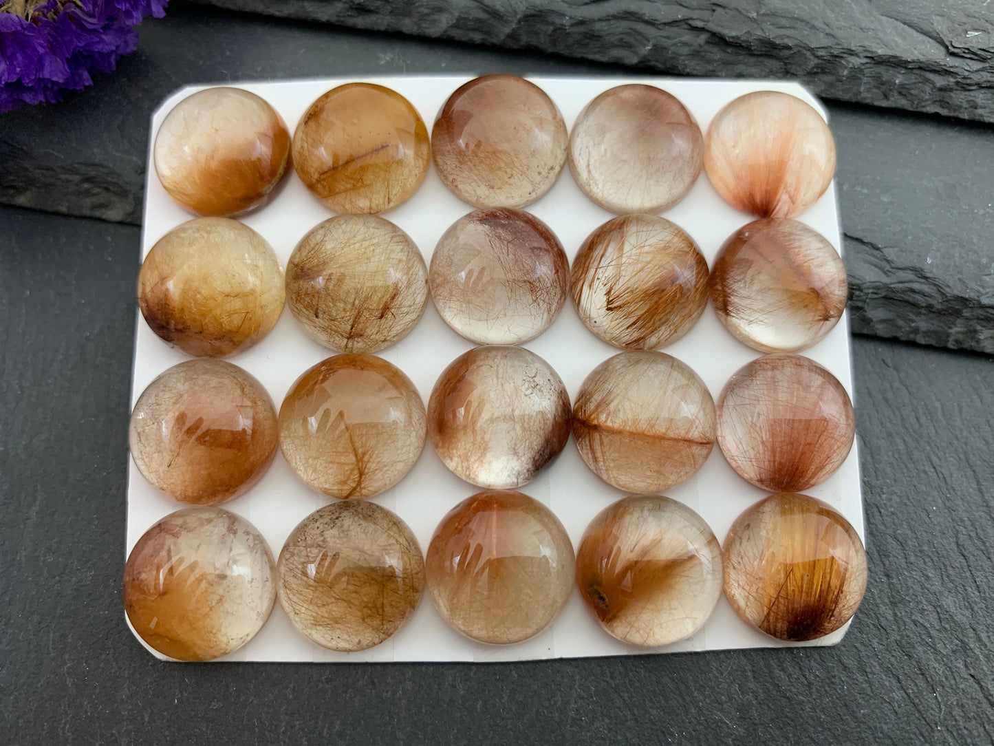 Rutilated Quartz round 15mm cabochon - Calibrated cabochons