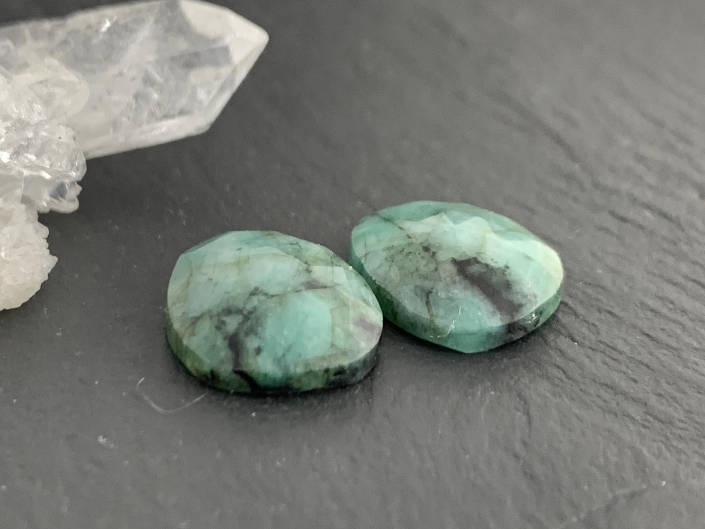 Faceted Emerald Pair 12x15x4mm cabochon