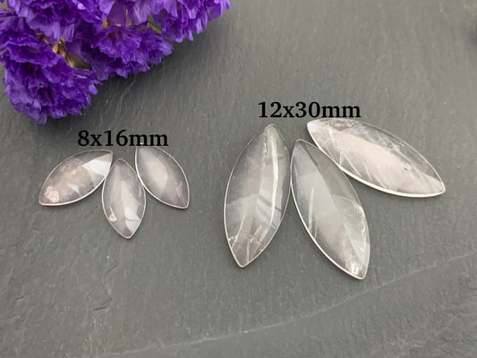 Faceted Rose Quartz marquise 8x16mm,12x30mm Cabochon