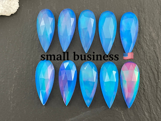Faceted  Aurora Opal Pear 8x20mm cabochon - Doublet cabochons
